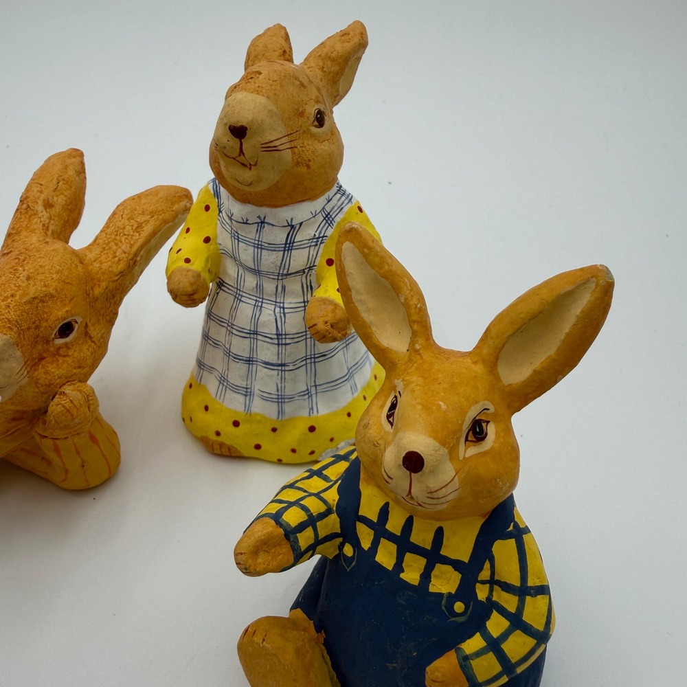 Vintage Style Hand Painted Bunny Rabbit Figurines Set of 5 Easter Decor Nursery - Picture 6 of 9